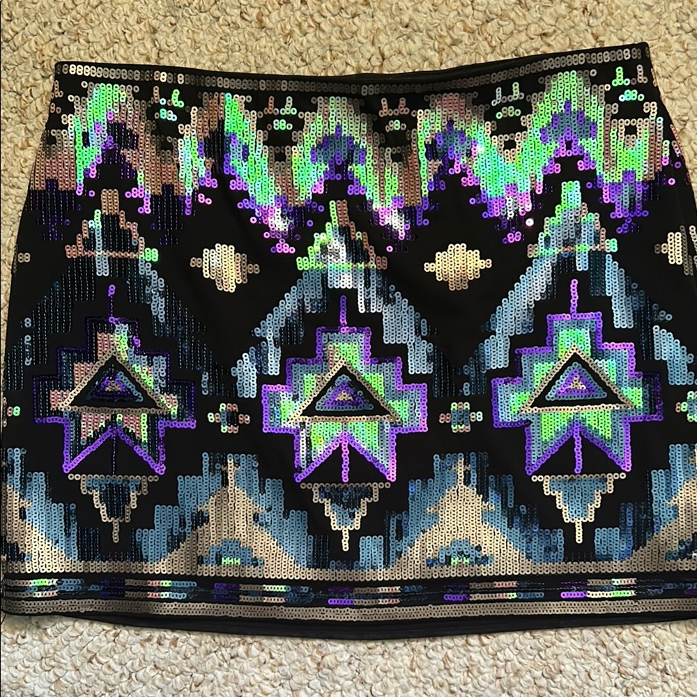 Express Black and Purple Sequin Mini Skirt